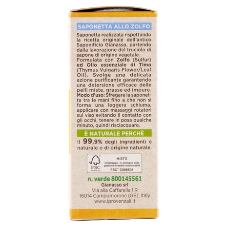 I Provenzali Saponetta Vegetale Zolfo Purificante 100 g
